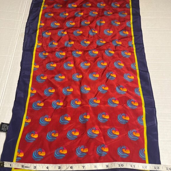 Handmade 100% Silk Red Scarf With Multicolor Design & Yellow Border 52X13.5 - Picture 6 of 6